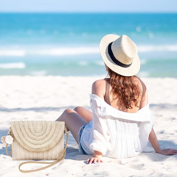 Straw Clutch Bag Woven Purse for Women Shoulder Bag Casual Beach Rattan Handmade - Picture 6 of 6